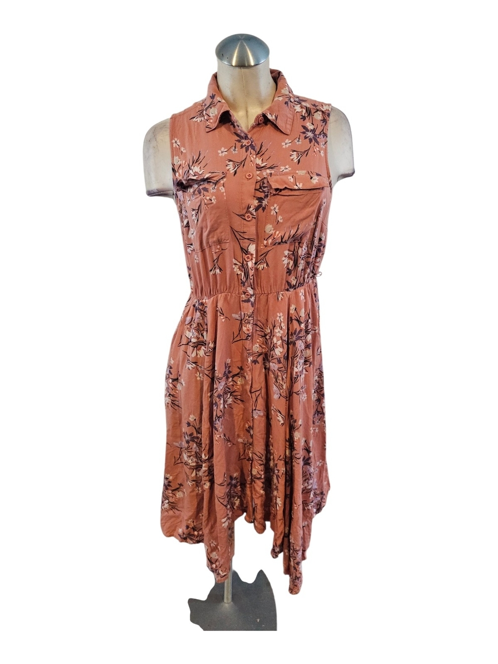 Torrid Challis Handkerchief Shirt Dress Size 00 M Dusty Rose Pink Floral